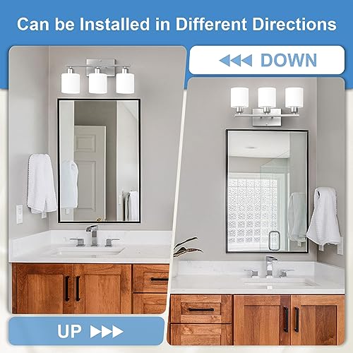 18 Inches Bathroom Light Fixtures Over Mirror Brushed Nickel | Anti-Rust 3-Light Vanity Lights Over Mirror, E26 Standard Socket, Milky White Glass Shades, Bulbs Not Included - color: Brushed Nickel-3 Light