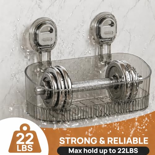 AVOKIHI Suction Cup Shower Caddy,No Drill Traceless Adhesive Shower Shelf for Inside Shower, Waterproof Bathroom Shower Storage Basket(Grey)