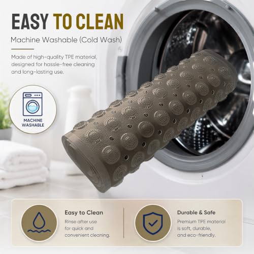 Bathtub Mat Non-Slip – 39" x 15.5" Extra Long Shower Mat with Suction Cups, BPA Free & Machine Washable, Textured Bath Mat for Tub, Ideal for Kids, Seniors & Pregnant Women, Clear Brown - color: Light Gray