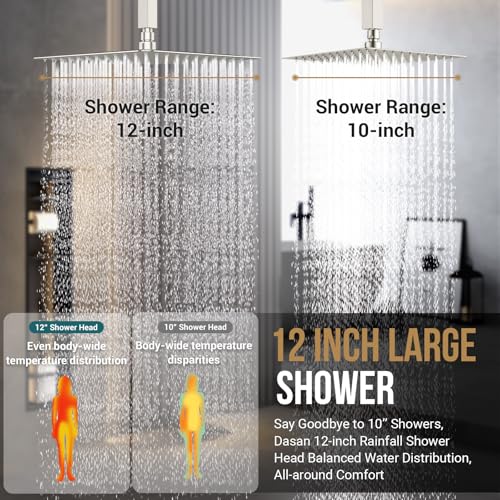 DASAN Full Body Shower System with 6 PCS Body Spray Jets & 12'' Rain Shower Head & Handheld, Ceiling Mount Rain Shower System Brushed Nickel Shower Faucets Sets Complete with Valve, SA-SS03ABN-S12C - color: Brushed Nickel