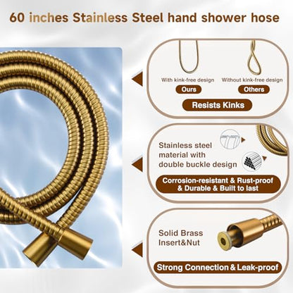 BRIGHT SHOWERS Dual Shower Head with Handheld, High Pressure Rainfall Shower Head Combo, 60-Inch Stainless Steel Hose, Brushed Gold - color: Brushed Gold, size: 1.8 Gallon Per Minute