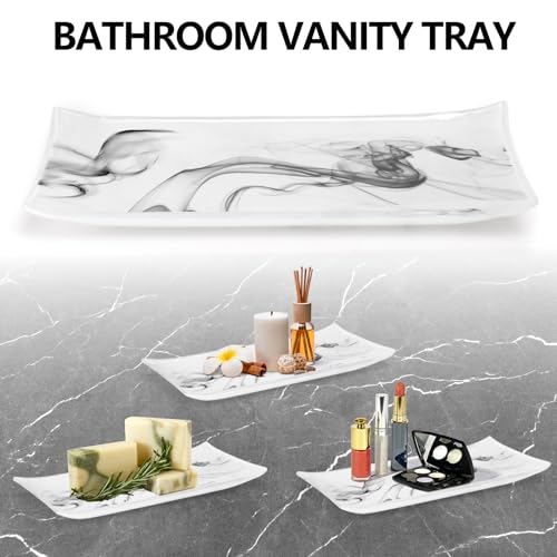 Haturi Bathroom Accessories Set, 4 Pcs Marble Look Sets Soap Dispenser & Toothbrush Holder Counter Top Restroom Apartment Decor Stuff, Glass Kits, Gift for Women and Men, Ink White | Kit w/ Bathroom Soap Dispenser Set, Toothbrush Holder, Qtip Holder, Soap
