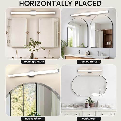 Modern LED Bathroom Vanity Light 48 inch 32W Dimmable 3CCT Bathroom Light Fixture Over Mirror Rectangle Bath Vanity Light Bar with Double Layer Acrylic Shade (Chrome) - color: Chrome, size: 48 inch