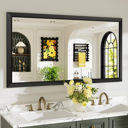 55x30 Inch Black Bathroom Mirror for Wall, Beveled Framed Rectangle Bathroom Vanity Mirrors for Over Sink, Bedroom, Living Room, Entryway, Anti-Rust, HD Tempered Glass, Horizontally/Vertically - size: 55"L x 30"W