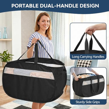 100L Collapsible Laundry Baskets, Foldable Dual Handle Laundry Hamper Black | Lightweight, Easy to Carry, Up and Downstairs, Tear-Proof, Space-saving, for Laundry Room, Bedroom, Bathroom, Travel, Dorm - color: 100L Black
