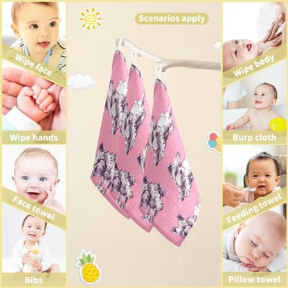 Dog Pattern Pink Baby Washcloths - 5 Pack Muslin Cotton Face Towels for Baby Newborn Girls and Boys - Soft and Absorbent - 11.8 Inch - size: 5 Pack