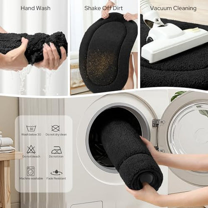 HOMEIDEAS Black Bathroom Rugs Sets, 2 Piece Small Bathroom Rugs, Soft, Absorbent Microfiber Mats, Machine Washable Bath Mats for Shower Room, Bathtub, Kitchen (20" x 32" + 16" x 24") - color: Black