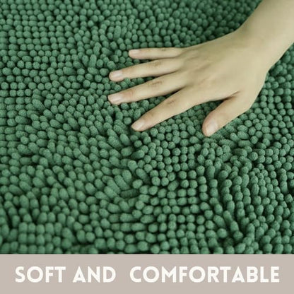 Bathroom Rugs Chenille, Extra Thick and Absorbent, Non-Slip, Machine Washable, Dry Quckily, Soft Cozy Plush, Used Under Shower Bathtub and Sink, Bath mat Sets 2Piece Dark Green - color: Dark Green, size: 16 x 24 inch + 20 x 32 inch (Rectangular)