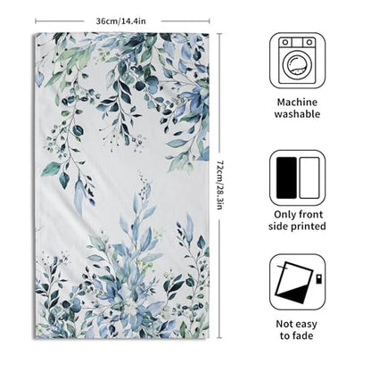 Blue Eucalyptus Hand Towels Set of 2 Sage Leaves Soft Absorbent Small Bath Towel Kitchen Dish Guest Towel for Bathroom Hotel Gym Spa - color: Blue Eucalyptus Leaf