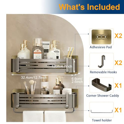 Shower Caddy, No-Drilling Adhesive Shower Shelves with Hooks, Waterproof & Rustproof Removable Shower Organizer Storage for Bathroom Kitchen - color: Grey-Rectangular -1pack