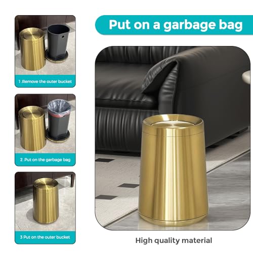 2.6Gal/10L Gold Bathroom Trash Small Small Bedroom Swing lid Trash can - color: gold