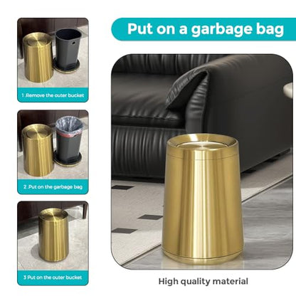 2.6Gal/10L Gold Bathroom Trash Small Small Bedroom Swing lid Trash can - color: gold
