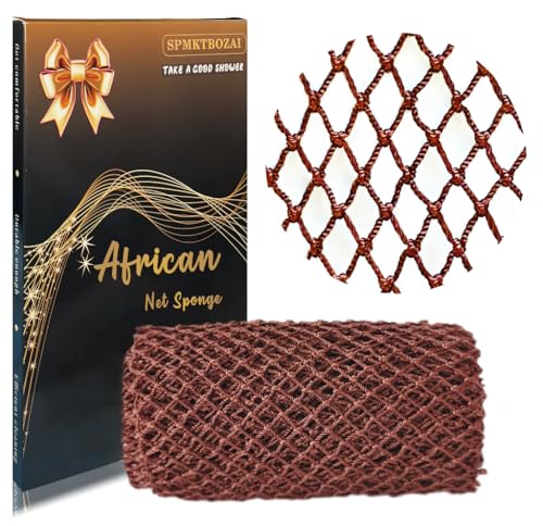 SPMKTBOZAI African Net Sponge Authentic, African Exfoliating Sponge Real African Net Black Owned, African Bath Sponge Back Scrubber, Body Exfoliator Shower Bath Accessories (Brown) - color: Brown