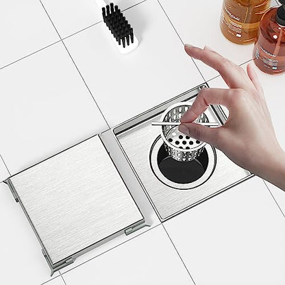 Neodrain 4" Brushed Square Shower Drain with Removable Tile Insert Grate | 304 Stainless Steel Tile Square Drain, Hidden Drain,Easy to Clean, Waterproof & Sturdy Shower Drain, CUPC Certified - color: Brushed, size: 4 IN