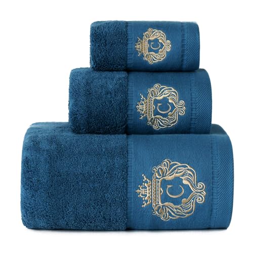Luxury Bathroom Super Soft and Highly Absorbent Premium 100% Cotton Bath Towel Set for Gifts (Blue-C) - color: Blue-c
