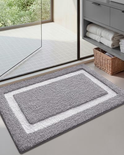 Color&Geometry Gray Bathroom Rugs 30x20, Extra Soft Absorbent Microfiber Bath Rugs, Non-Slip Bathroom mat, Washable Plush Bath Mats for Bathroom, Shower, Bathtub, Laundry, Light Grey White - color: C, size: 20"x32"