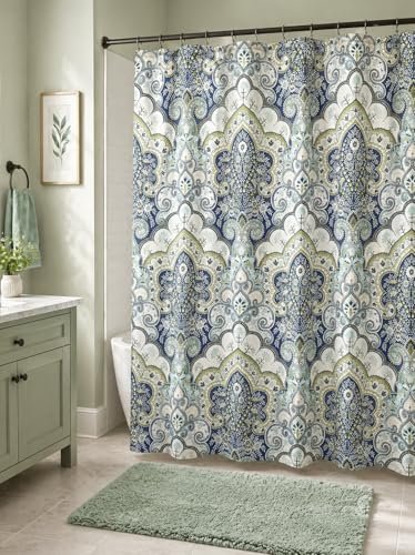 Hotel Quality Fabric Bathroom Shower Curtain: Floral Paisley Moroccan Damask (72 x 70 inches) - color: Blue, Green,aqua