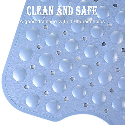 YINENN Bath and Shower Safety Mats 40x16 inch, Non Slip with Suction Cups for Bathroom Stall and Tub Floor, Extra Large and Machine Washable, Drain Holes Keep Bathtub Clean, Light Blue - color: Light Blue