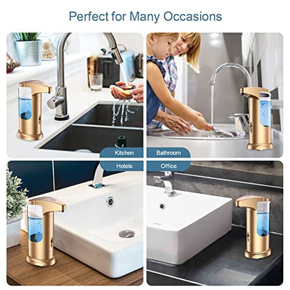 370ml Touch-Free Battery Operated Electric Automatic Liquid Soap Dispenser - Adjustable Soap Dispensing Volume - Premium Soap Dispenser for Kitchen Bathroom Toilet (Golden) - color: Gold