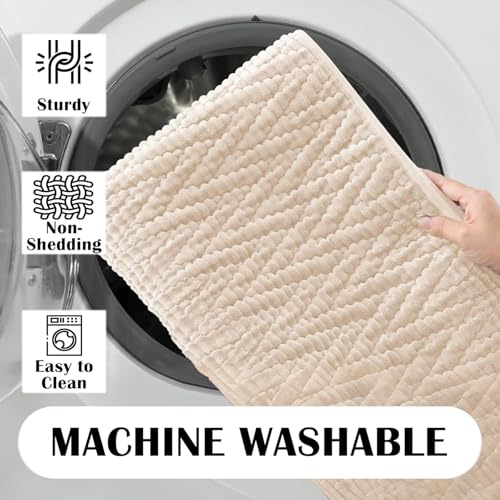 Bathroom Rugs Non-Slip Bath Mat,24"×36",Machine Washable&Water Absorbent Bath Mats for Bathroom, Soft Shaggy Thick Microfiber Bath Rug for Shower,Tub,Cream