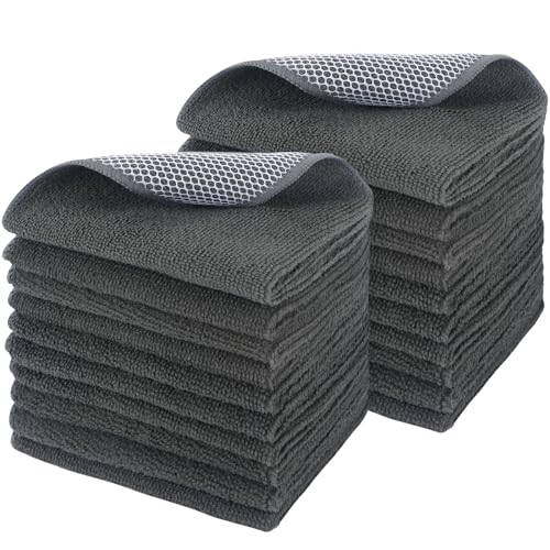 Dish Cloth for Washing Dishes Kitchen Washcloth Cleaning Cloth | 12x12inch 20pack Kitchen Towels Rags, Microfiber Cleaning Cloths, Wash Cloths with Poly Scour Side, Wholesale, Dark Grey - color: Dark Grey, size: 12inchx12inch 20pack