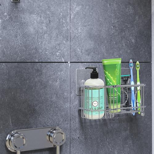 Simple Houseware Stainless Steel 6 Slots Adhesive Wall Toothbrush Holder | (3.4" D x 7.8" L x 3.8" H) - color: Chrome, size: Wall-Mounted / Freestanding