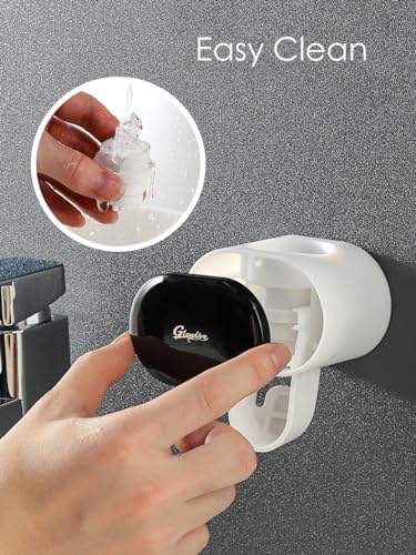 Toothpaste Dispenser 2 PCS Semi-Automatic Toothpaste Squeezer Holder for Family Shower Bathroom, No-Drill Mounting Wall Adhesive Pad, Easy to Install & Clean