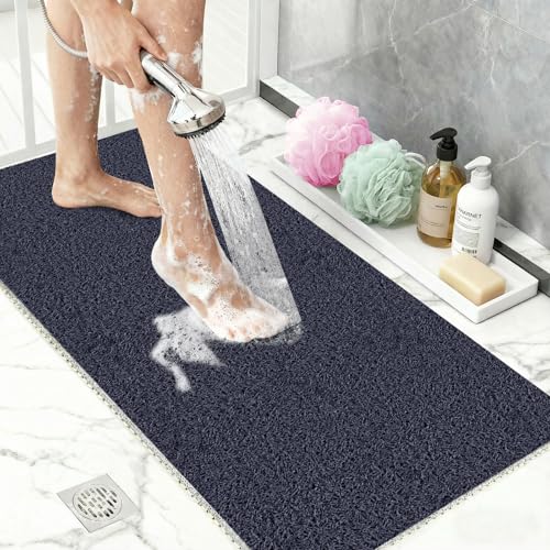 Non Slip Loofah Shower Mat 32"x16", Quick Drying Mats with Drain Hole, Soft Trimmable PVC Loofah Massage Bathmat for Shower, Kitchen, Hotel, Tub, Floor, Home, Blue - color: Blue, size: 16" x 32" (Rectangular)