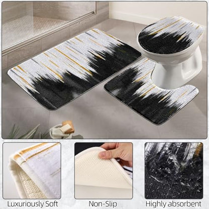 XLHOMO Black Bathroom Accessories Set - 24PCS Bathroom Sets with Shower Curtain and Rugs,Waterproof Black and White Shower Curtain Set, Toilet Brush, Trash Can & Soap Dispenser - size: Bath Set+Shower Curtain+Bath Rugs, style: Black2