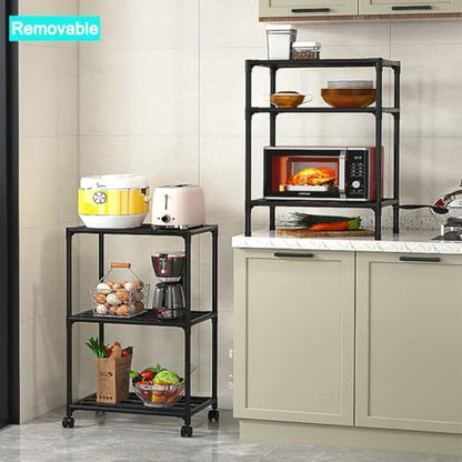 Black Shelving Unit, 42x 32 x 165 cm, 6 Tier Tall Narrow Shelving Unit with Wheels and Anti-Slip Feet, Adjustable Shelving (Black)