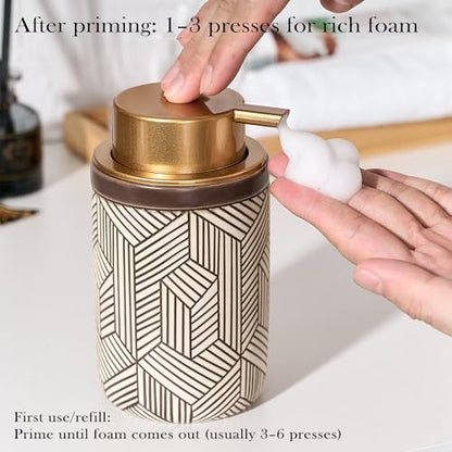 Brown Foaming Soap Dispenser,Ceramic Foam Soap Dispenser for Bathroom&Kitchen,12oz Foam Dispenser with Plastic Gold Pump(Unique&Modern) - color: Chestnut Brown