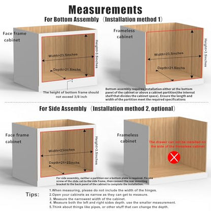 23”W x 21”D x 3”H Soft Close Slide Out Wood Drawer Organizer for Kitchen, Bottom and Side Assembly (Cabinet Opening>23.5 inches for Bottom Assembly, Opening= 23 inches for Side Assembly) - size: 23''W x 21''D