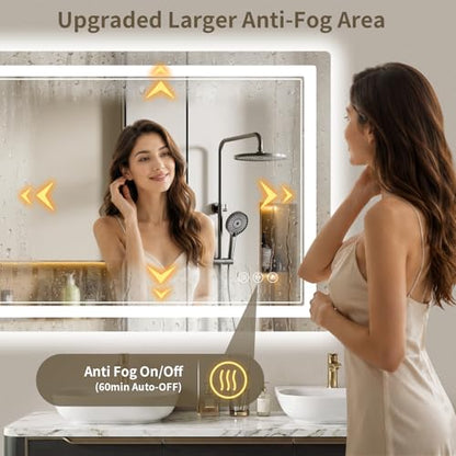 40"x60" LED Bathroom Mirror with Lights, Backlit + Front Lit, Anti-Fog, Lighted Bathroom Mirror for Wall, HD Shatterproof Tempered Glass, Dimmable, Memory Function (Horizontal/Vertical) - size: 60"L x 40"W