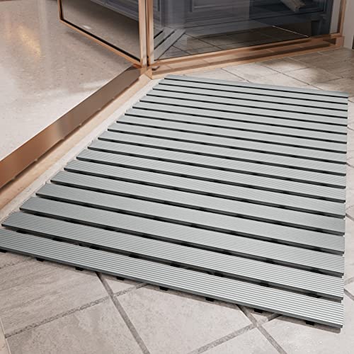 PADOOR Shower-Mat Non Slip, Heavy Duty Bathtub-Mat Curlable Quick Drain Sturdy Bath Tub Mat Without Suction Cups for Indoor Outdoor Use 17x36 Inch Grey - color: Grey, size: 17" x 36" (Rectangular)