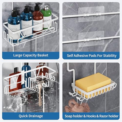 DAOYA Over the Shower Head Caddy, White Shower Caddy Hanging, 3 Tier Anti-Swing Bathroom Organizer with Soap Holder & Hooks - color: White, size: XL