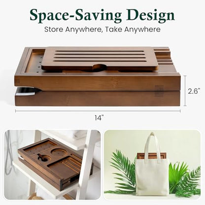 Bamboo Bathtub Tray, Brown Bath Caddy | Wine Glass Holder, Phone Dock, Book Stand, Hands Free Reading, Spa Relax Bath Accessory - color: Modern Brown Bamboo