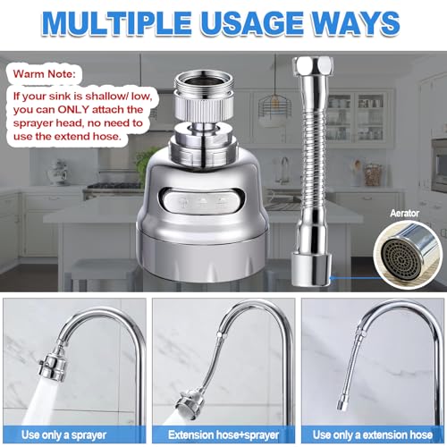 Kitchen Sink Faucet Sprayer Attachment, Movable Kitchen Tap Head 360° Rotatable, Anti-Splash Sink Sprayer Faucet Nozzle Head, Water Saving Faucet Aerator - style: 3 Modes Sprayer