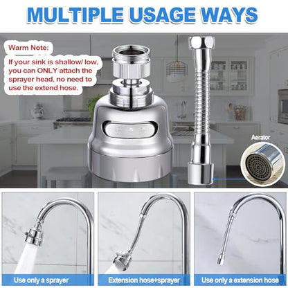 Kitchen Sink Faucet Sprayer Attachment, Movable Kitchen Tap Head 360° Rotatable, Anti-Splash Sink Sprayer Faucet Nozzle Head, Water Saving Faucet Aerator - style: 3 Modes Sprayer