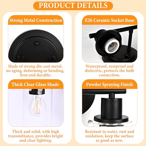 2-Light Bathroom Vanity Light Fixture Black Two Bulb Vanity Bathroom Lights Over Mirror, 2-Light Black Wall Sconce Over Sink - color: Black, size: 2-Light