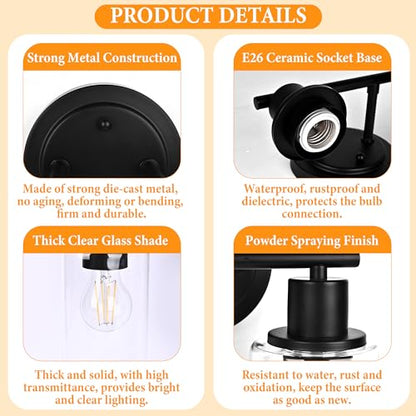 2-Light Bathroom Vanity Light Fixture Black Two Bulb Vanity Bathroom Lights Over Mirror, 2-Light Black Wall Sconce Over Sink - color: Black, size: 2-Light