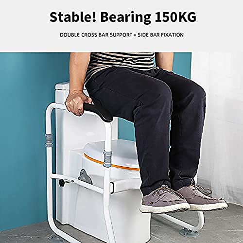 Free Standing Toilet Frame, FoldableToilet Armrest,Adjustable Height Heavy Bathroom Toilet Safety Rail for Disable Fit All Toilets