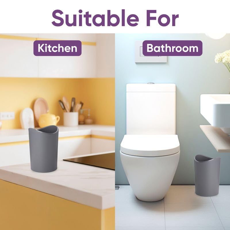 Superio MIni Bathroom Trash Can with Lid, Modern Grey Mini Waste Bin with Swing Lid (1 1/2 Gallon, 6 Liter) Plastic Garbage Can for Kitchen, Bathroom, Bedroom, Office, Under Desk (1, Grey) - color: Grey