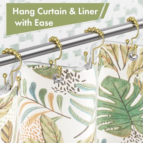 Gold Shower Curtain Hooks, 12PCS Rust-Resistant Metal Double Shower Curtain Rings for Curtain Rolling Shower Hooks, Shower Rings for Bathroom Shower Curtain Rod - color: Gold, style: Modern - Double Hooks