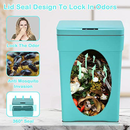 13 Gallon 50 Liter Kitchen Trash Can with Touch-Free & Motion Sensor Lid, Automatic Plastic Garbage Can, Touchless Trash Bin Automatic Trash Can for Bedroom Bathroom Home Office - color: Blue