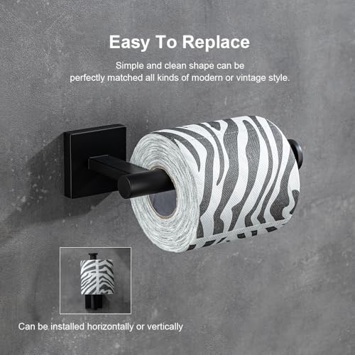 Wall-Mount Toilet Paper Holder, Open Arm, Matte Black | SUS304 stainless steel, screw mount, fits standard, large and mega rolls, concealed caps, mounting hardware included - color: Matte Black