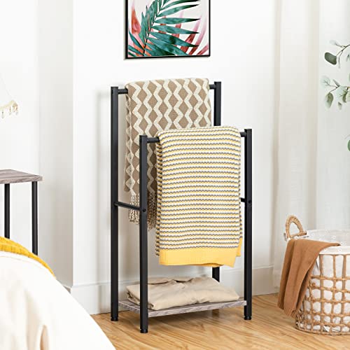HOOBRO Freestanding Towel Rack, 2 Tier Blanket Ladder Holder for Bathroom, 16.5" L x 9.4" W x 31.5" H, Blanket Rack, Industrial Drying and Display Rack with Shelf, Metal, Greige and Black BG02LB01 - color: Greige + Black, size: 16.5"L x 9.4"W x 31.5"H