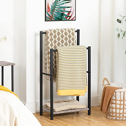 HOOBRO Freestanding Towel Rack, 2 Tier Blanket Ladder Holder for Bathroom, 16.5" L x 9.4" W x 31.5" H, Blanket Rack, Industrial Drying and Display Rack with Shelf, Metal, Greige and Black BG02LB01 - color: Greige + Black, size: 16.5"L x 9.4"W x 31.5"H