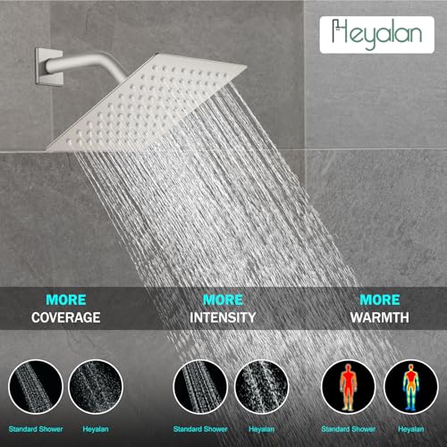 Heyalan 8 Inch Square Rain Shower Faucet Set with Valve, Brushed Nickel | Female-thread 1/2-inch NPT connections, SUS304 shower head, brass rough-in valve, single-handle control Shower Set - color: Nickel, size: 8 Inch Square Shower Head