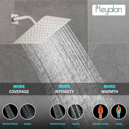 Heyalan 8 Inch Square Rain Shower Faucet Set with Valve, Brushed Nickel | Female-thread 1/2-inch NPT connections, SUS304 shower head, brass rough-in valve, single-handle control Shower Set - color: Nickel, size: 8 Inch Square Shower Head