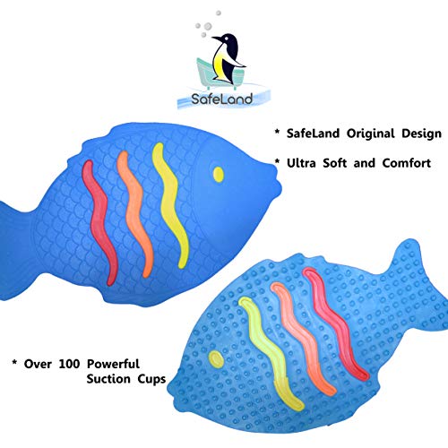 SafeLand Patented Non-Slip Bath, Tub, Baby Mat, TPR Material, Eco-Friendly, Non-PVC, Color Combo, Machine Washable, No-Odor, with Powerful Gripping Suction Cups, Rainbow Fish (16"x27") - color: Fish